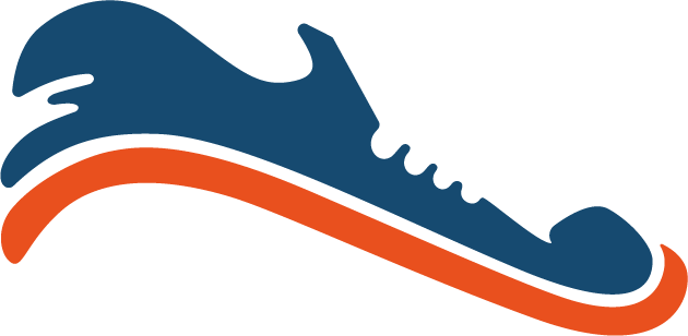 blue and orange shoe logo